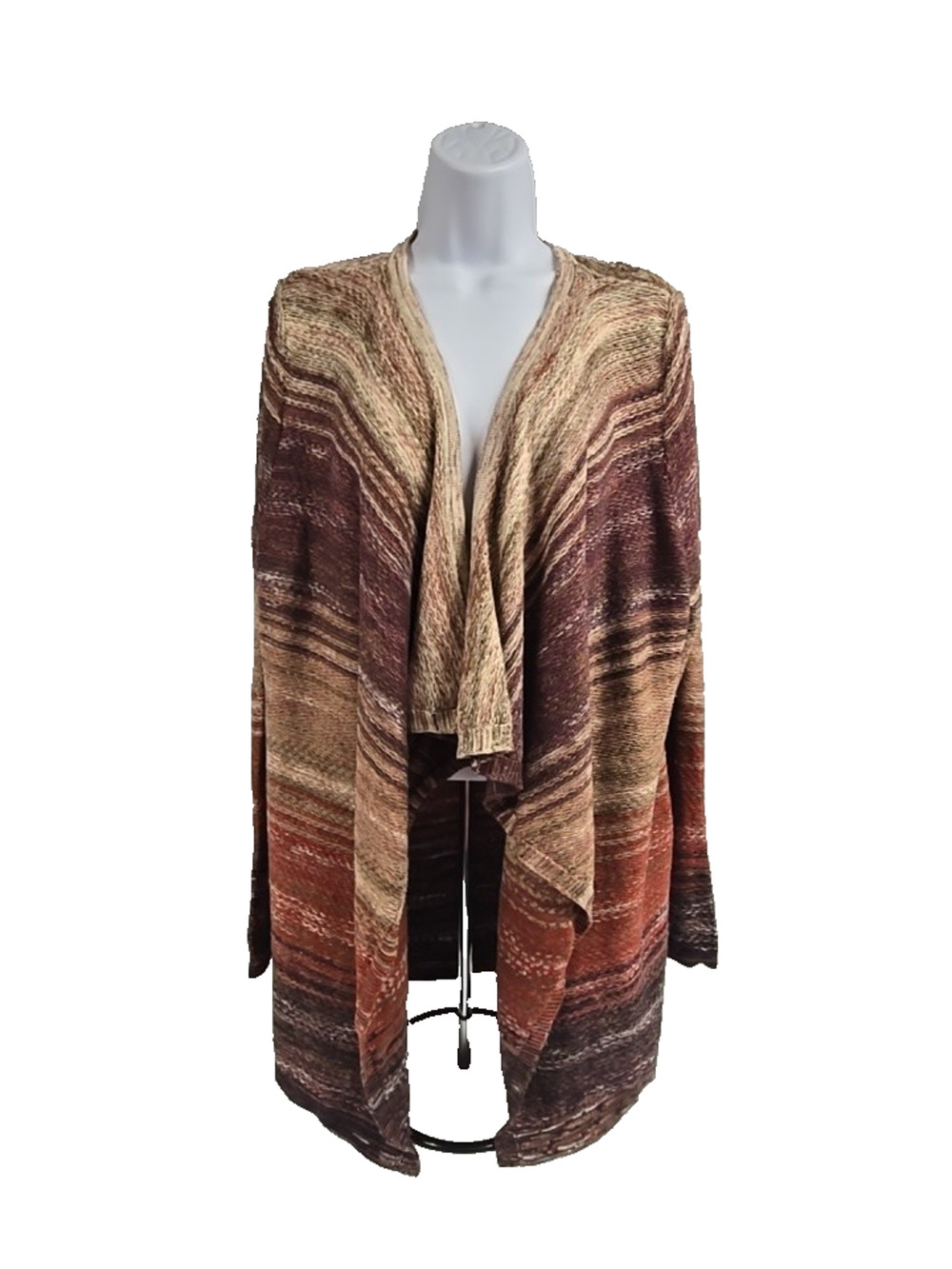 Christopher Banks Womens Open Front Cardigan Sweater Marled Brown Knit Size L